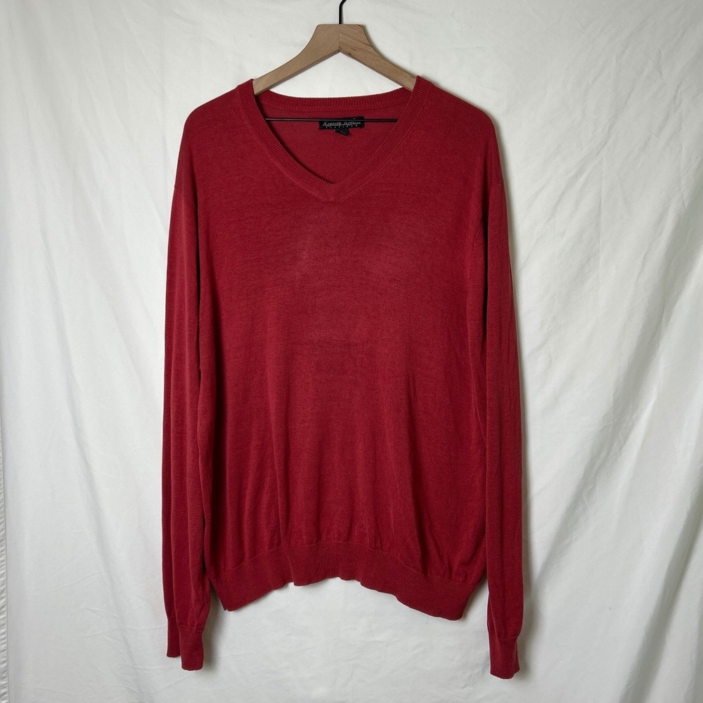 Kenneth Roberts Mens Silk Cotton V-Neck Knit Sweater Size XL Burgundy Red Luxury